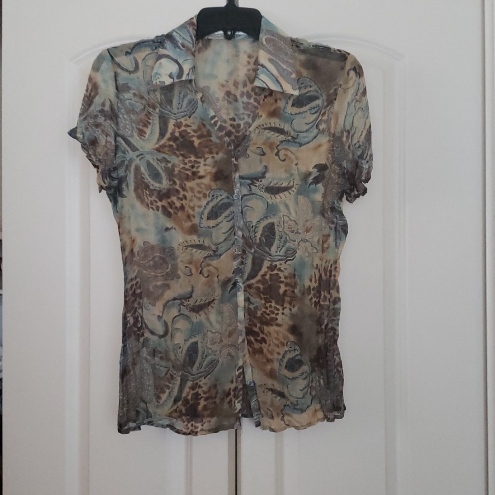 Beautiful sheer blouse w/ paisley and animal print